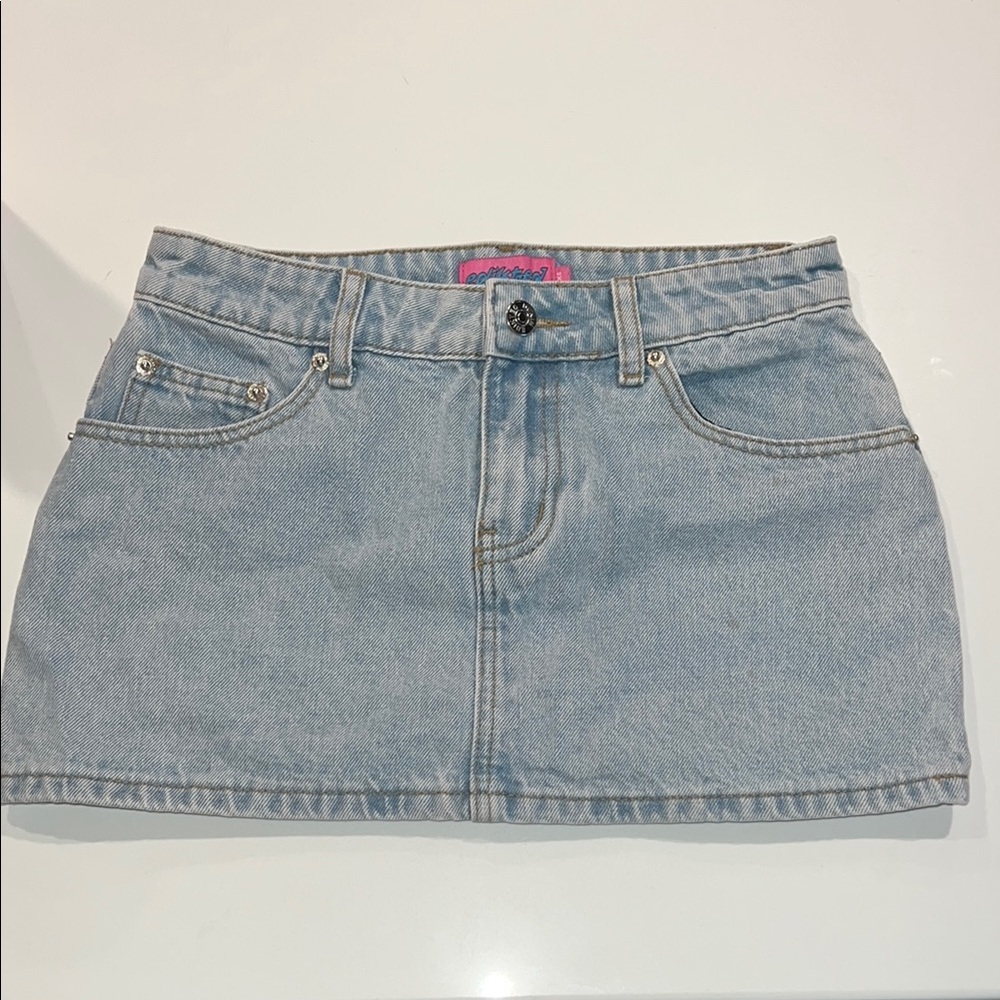 Edikted Light Blue Denim Micro Skirt